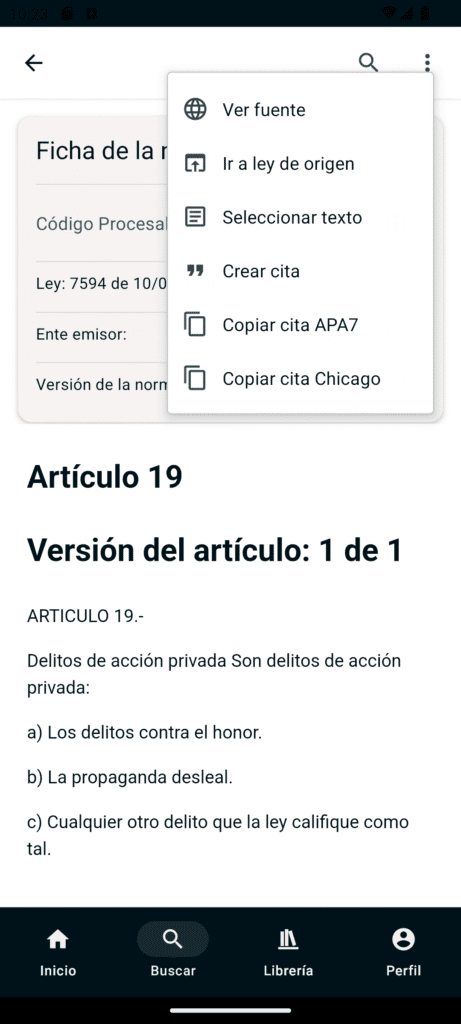 Nomothek additional options in each document or article.